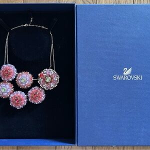 Swarovski Pink and Clear Crystal Floral Cluster Necklace